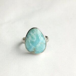 Cabochon larimar ring In Sterling Silver size 6.5